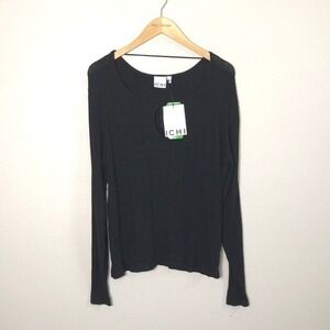 ICHI Women's Large Black Keyhole Soft Ribbed IHMAFA LS8 Long‎ Sleeve Sweater NEW